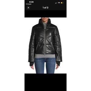 Walter Baker Edwina Lamb Leather Puffer Jacket Women Black Medium Made In India